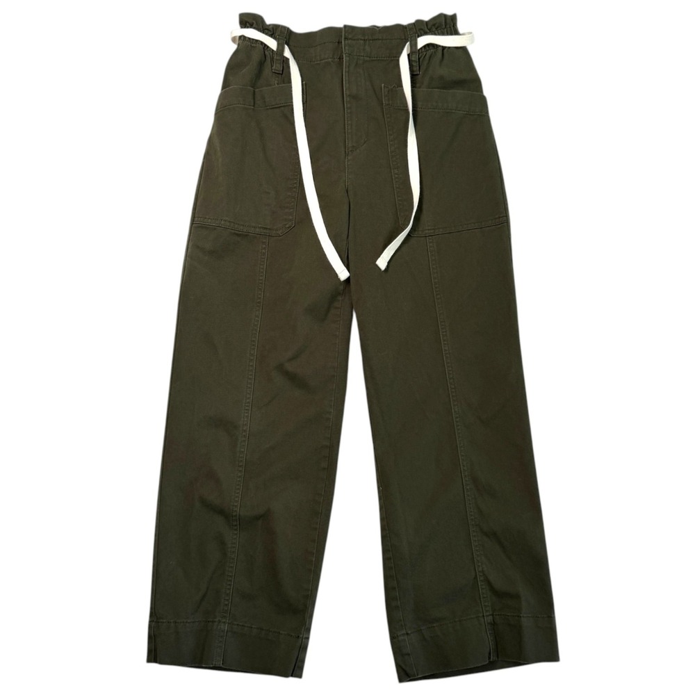 Utility Cargo Wide Leg Tie Waist Pants Sz 4 Olive Earthy Granola Boho Indie